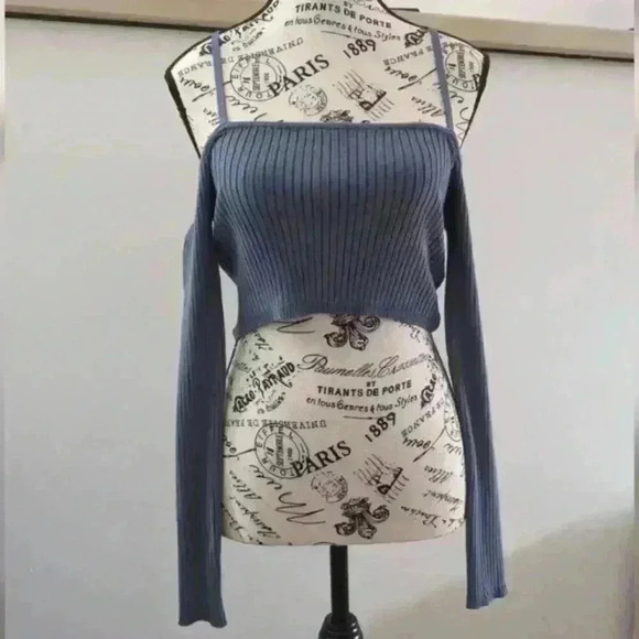 ZARA | Women's Deep Blue Off the Shoulder Ribbed Cropped Long Sleeved Ta… - Picture 1 of 4